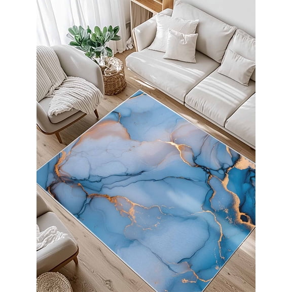 Blue Gold Marble Texture Area Rug for Bedroom 3x5 Ft Abstract Water Ripple Gradient Super Soft fuzzy Throw Rug Non-Slip Fluffy Plush Indoor Floor Carpet for Living Room Nursery Home Decor
