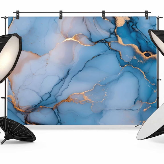 Blue Gold Marble Texture Backdrop for Photography, Abstract Water Ripple Gradient Photo Backdrop Portrait Background Party Banner Photo Backgrounds for Studio Booth Props, 7x5ft