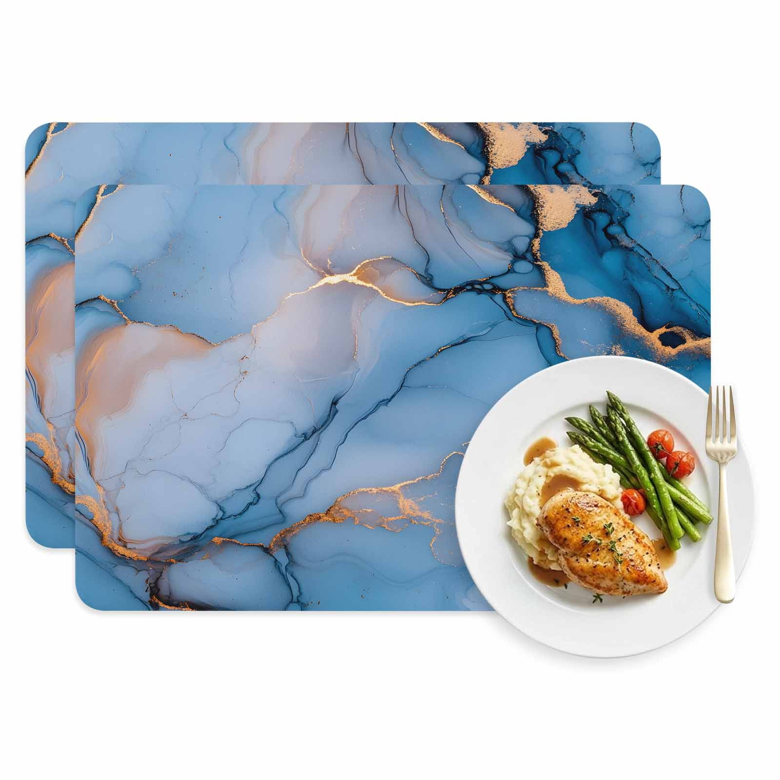 Blue Gold Marble Texture Leather Placemats Set of 2, 12x18 Inch ...