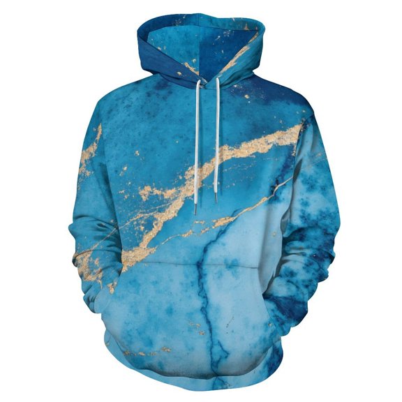 Blue Gold Marble Texture Men's Women Vintage 3D Hooded Sweatshirt - All-Season Loose Fit Streetwear