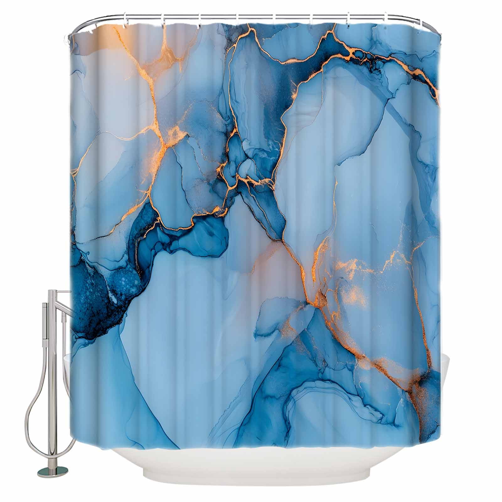 Blue Gold Marble Texture Shower Curtain Set ，Waterproof Fabric Shower ...
