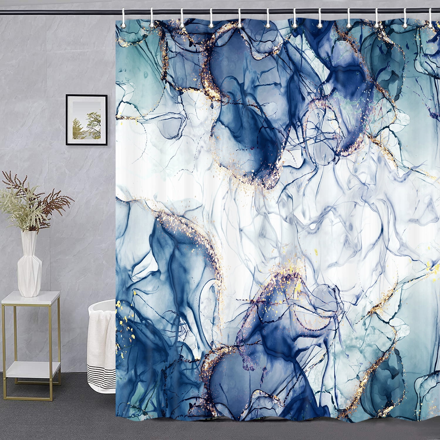 Walmart's Blue Gold Marble Pattern Shower Curtain Set, Waterproof ...