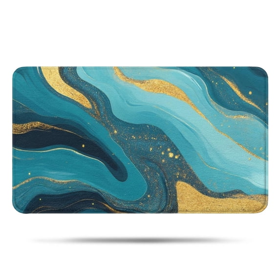 Blue and Gold Marble Wave Art Pattern Bathroom Rugs Mat,Non Slip Microfiber Bathroom Rug,Rubber Backing,Soft Bathroom Mats for Bathroom Floor,Tub and Shower,17x30in(43x75cm)