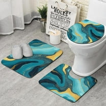Blue and Gold Marble Wave Art Pattern Bathroom Rugs Sets 3 Piece,Toilet Cover Set,Absorbent Non Slip Bathroom Mats Sets with U-Shaped Contour Rug Toilet Rug Set