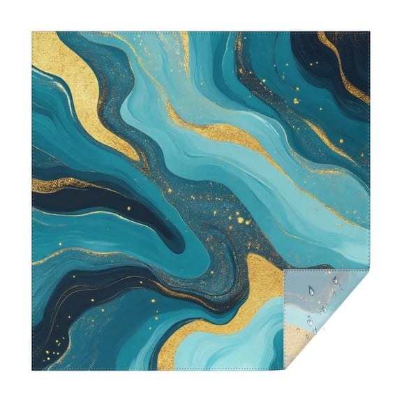 Blue and Gold Marble Wave Art Pattern Square Tablecloth,Waterproof Square Table Cover,Wipeable Spillproof Washable Table Cover for Home Kitchen Party Decor 42"X42"(107x107cm)