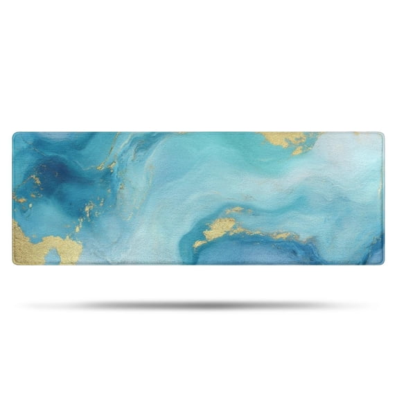 Blue and Gold Marble Wavy Veins Pattern Bathroom Rugs Mat,Non Slip Microfiber Bathroom Rug,Rubber Backing,Soft Bathroom Mats for Bathroom Floor,Tub and Shower,47x17in(120x43cm)