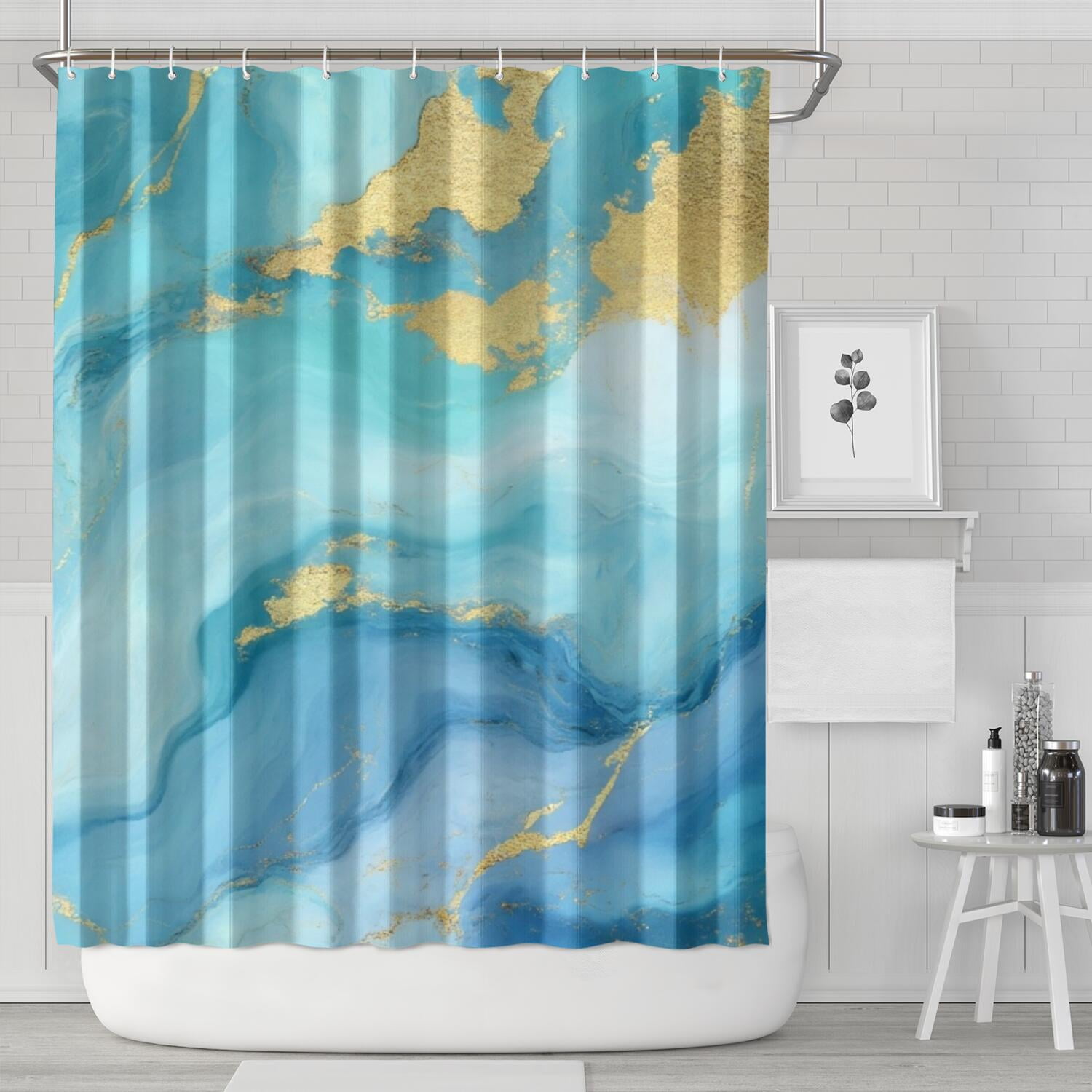 Blue And Gold Shower Curtain