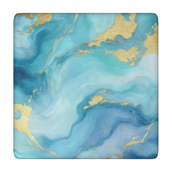 Blue and Gold Marble Wavy Veins Pattern Square Fitted Tablecloth with Elastic Edge,Square Table Cover,Washable Elastic Table Cover for Home Kitchen Party Decor 34"x34"