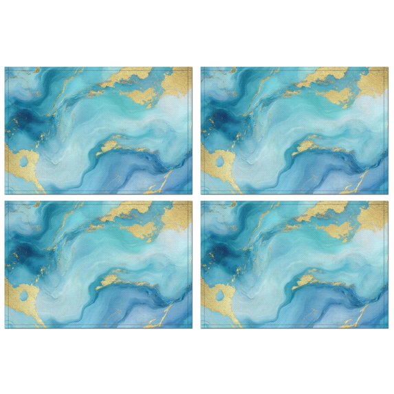 Blue and Gold Marble Wavy Veins Pattern Summer Placemats Table Placemats Set Of 4-Linen Kitchen Washable Placemats Table Mats 11.8"x17.7" Non-Slip Heat Resistant
