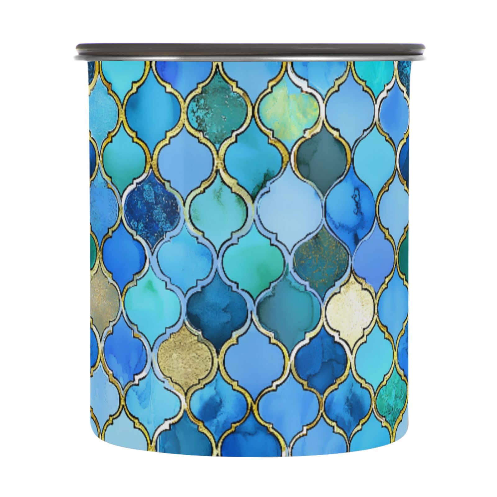 Blue & Gold Moroccan Airtight Coffee Bean Canister 30oz Food Storage Containers with Lids For Gournd, Tea, Sugar, Flour, Rice, Cereal, Candy Cookie Jar