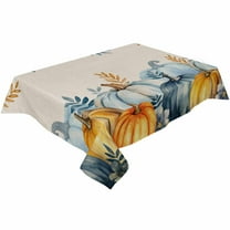 Blue Gold Pumpkins Rectangle Tablecloths 54x109,Thanksgiving Fall Eucalyptus Leaves Table Cloth Table Cover Indoor/Outdoor Tabletop Decor for Wedding Holiday Party Dinner Baby Shower
