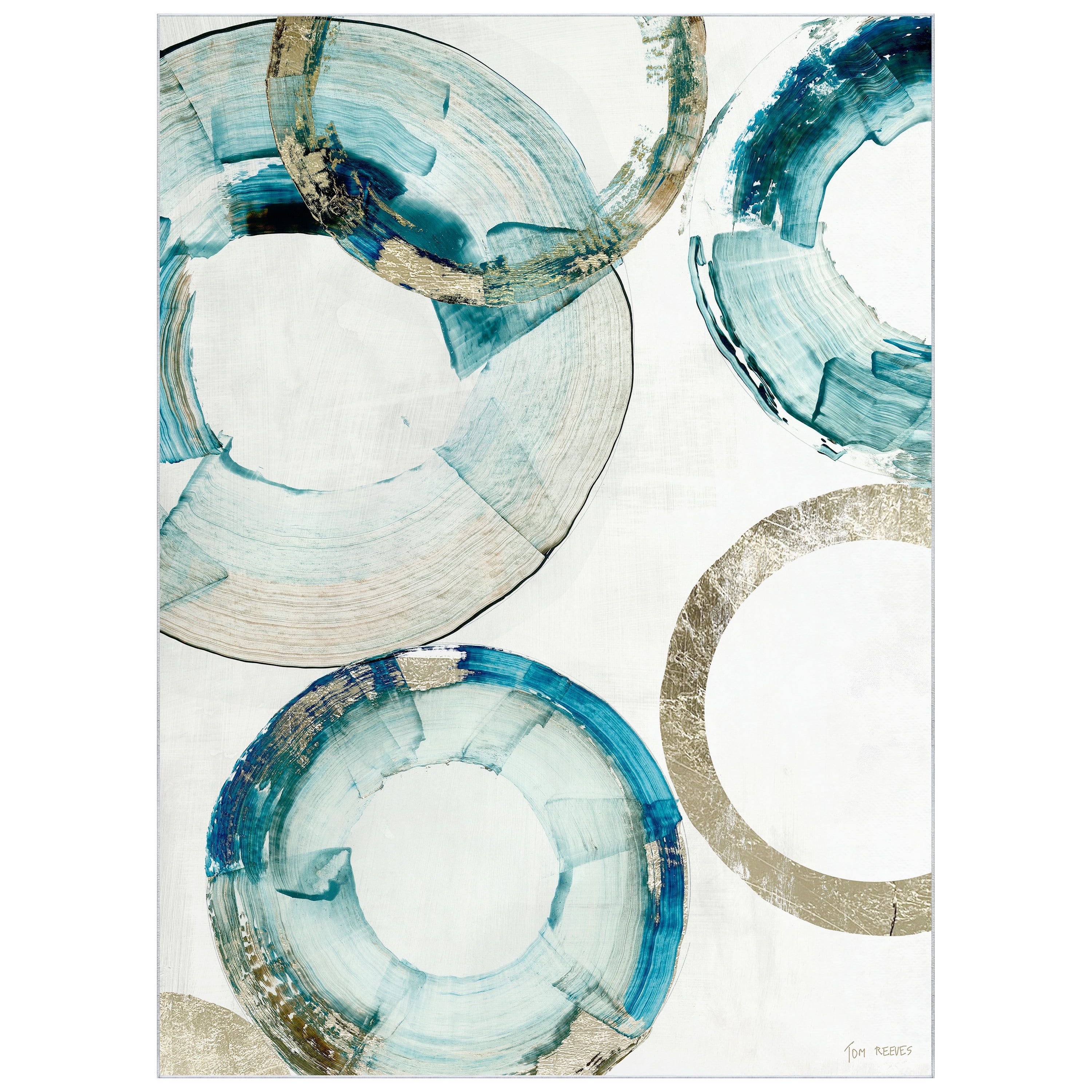 Blue Gold Rings Washable Geometric Art Area Rug size 8'x10', Power-loomed, Heavenly Softness with Non-Slipping Backing