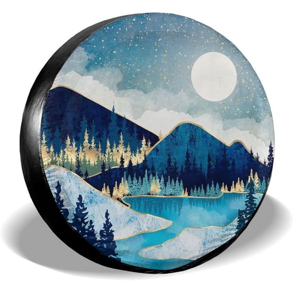 Blue Gold Spare Tire Cover Mountain Tree Star Waterproof Dust-Proof Universal Spare Wheel Tire Covers 16 Inch Fit for RV Travel Trailer Jeep SUV Truck Rav4 Campers Motorhome Rvs Camper Accessories