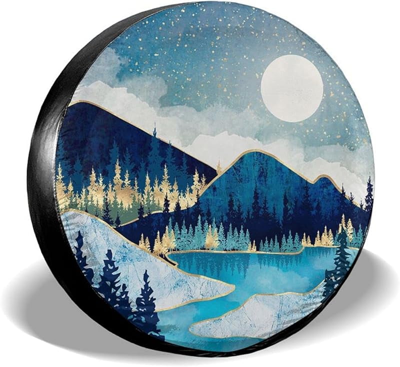 Blue Gold Spare Tire Cover Mountain Tree Star Waterproof Dust-Proof Universal Spare Wheel Tire Covers Fit for RV Travel Trailer Jeep SUV Truck Rav4 Campers Motorhome Rvs Camper Accessories