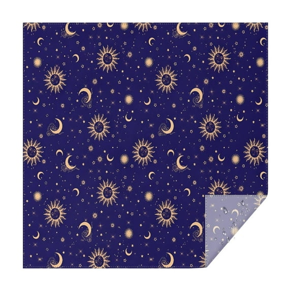 Blue Gold Sun Moon Pattern Square Tablecloth,Waterproof Square Table Cover,Wipeable Spillproof Washable Table Cover for Home Kitchen Party Decor 42"X42"(107x107cm)