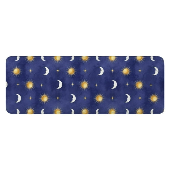 Blue Gold Sun Moon Star Pattern Kitchen Rug Mat,Kitchen Runner Rugs Non Skid Washable,Decorative Kitchen Floor Mats for Kitchen,Sink,Laundry,17"x47.2"