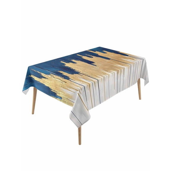 Blue Gold Table Cloth, Modern Street Art Splatter Foil Painting Waterproof Tablecloth for Rectangle Tables, Reusable Washable Fabric Table Cover for Restaurant Kitchen Dining Tables 60"x120"