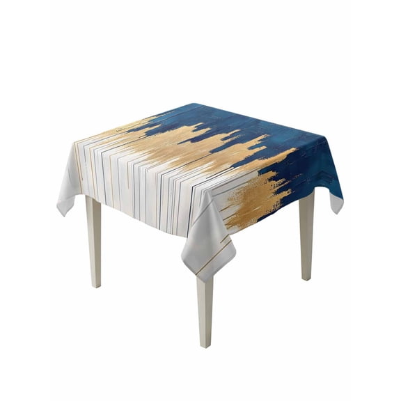 Blue Gold Table Cloth, Modern Street Art Splatter Foil Painting Waterproof Tablecloth for Square Tables, Reusable Washable Fabric Table Cover for Restaurant Kitchen Dining Tables 54"x54"