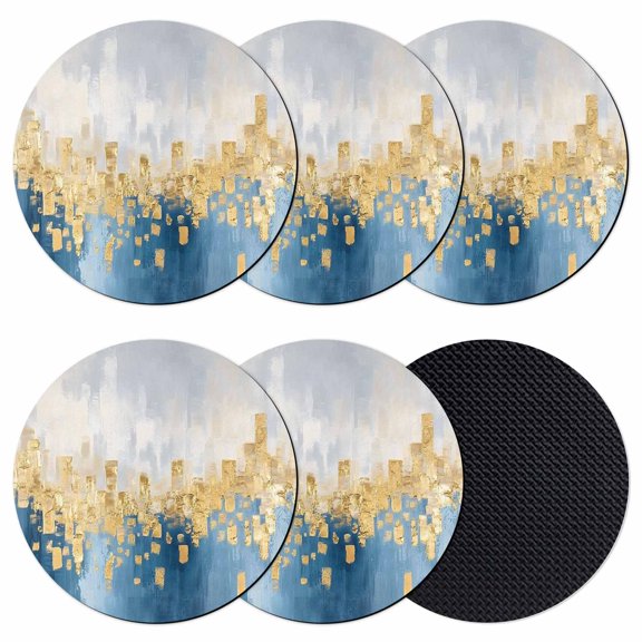 Blue Gold Textured Coasters for Drinks,Absorbent Non Slip Rubber Drink Coasters Set of 6 for Cup,Table,Bar,Home Decor, Abstract Modern Art