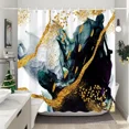 Blue Gold Textured Marble Shower Curtain Black White Natural Art