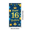 thumbnail image 1 of Blue and Gold Themed 16th Happy Birthday Backdrop Banner with Crown Balloons Stars Party Supplies Photography Props Birthday Decoration Party Decor Background, 1 of 8