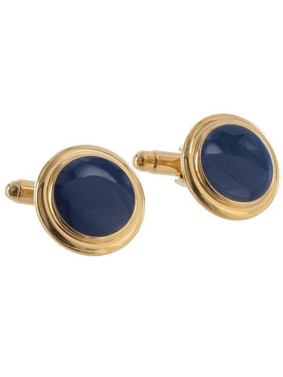 Blue Gold Tone Round Slant Back Toggle Cufflinks Mens Adult Male