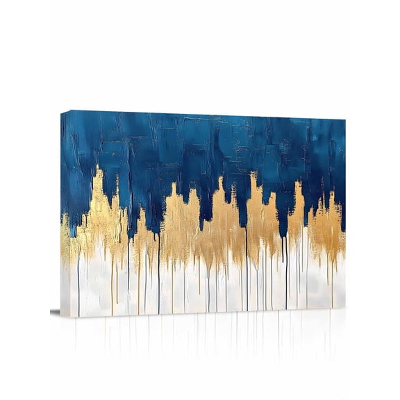 Blue Gold Wall Art for Living Room,Canvas Picture Wall Decor for Bathroom Bedroom,Modern Street Art Splatter Foil Painting Painting Artwork for Office Kitchen Hallway Dining Room Home Decor 12"x16"