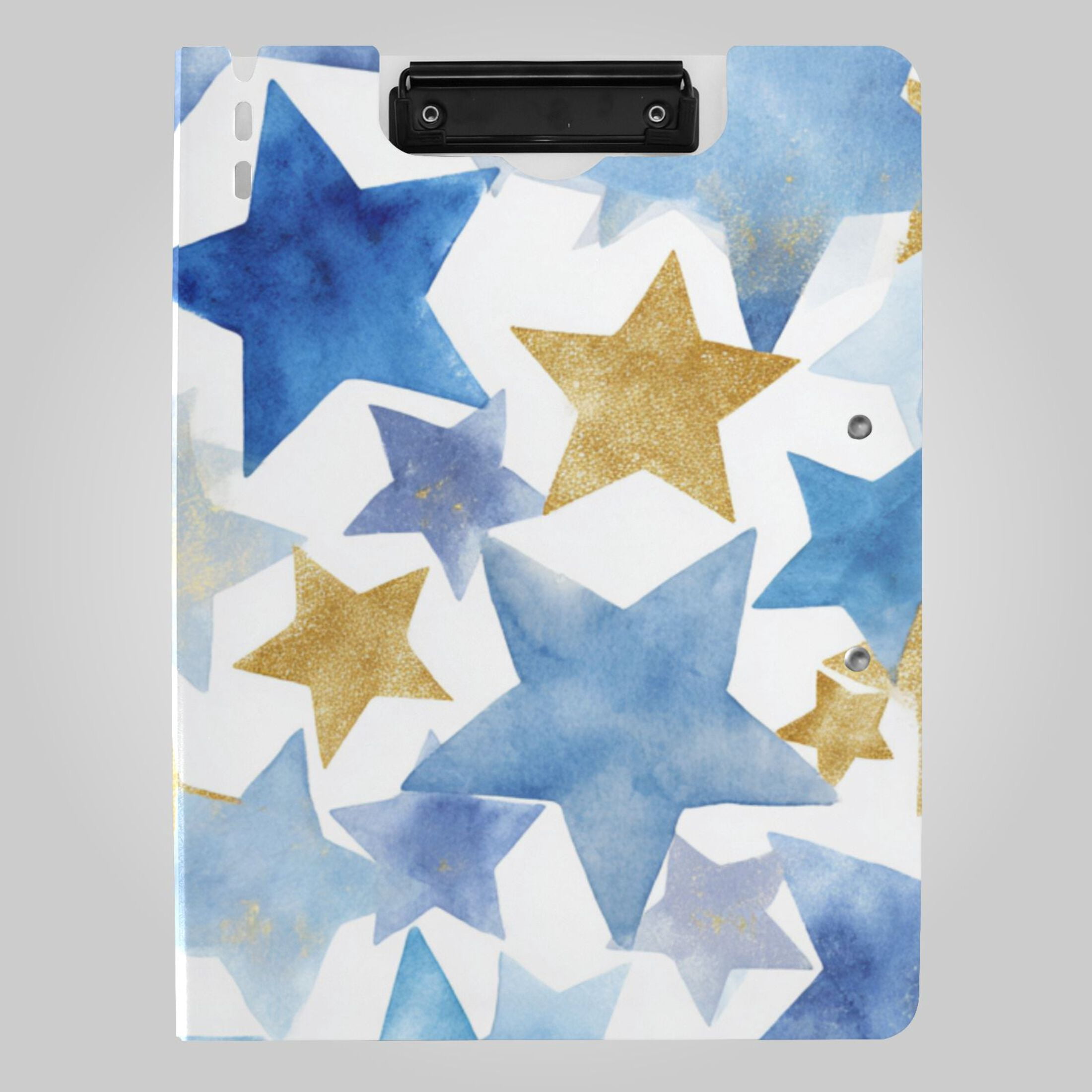 Blue Gold Watercolor Stars Foldable Binder Folder Clipboard with Pen ...