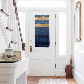 Blue Gold Wave Door Curtains for Door Window, French Sidelight Front Back Door Curtains With Tieback, Summer Coastal Ocean Stripe Kitchen Rod Pocket Drapes Panel, 25"x40"