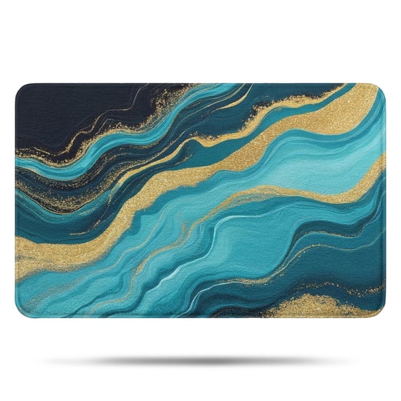 Blue Gold Wave Marble Pattern Bathroom Rugs Mat,Non Slip Microfiber Bathroom Rug,Rubber Backing,Soft Bathroom Mats for Bathroom Floor,Tub and Shower,17x27in(43x68cm)