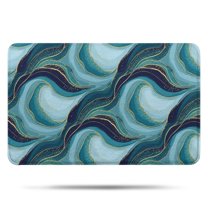Blue Gold Wave Marble Pattern Bathroom Rugs Mat,Non Slip Microfiber Bathroom Rug,Rubber Backing,Soft Bathroom Mats for Bathroom Floor,Tub and Shower,17x27in(43x68cm)