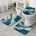 thumbnail image 1 of Blue Gold Wave Marble Pattern Bathroom Rugs Sets 3 Piece,Toilet Cover Set,Absorbent Non Slip Bathroom Mats Sets with U-Shaped Contour Rug Toilet Rug Set, 1 of 5