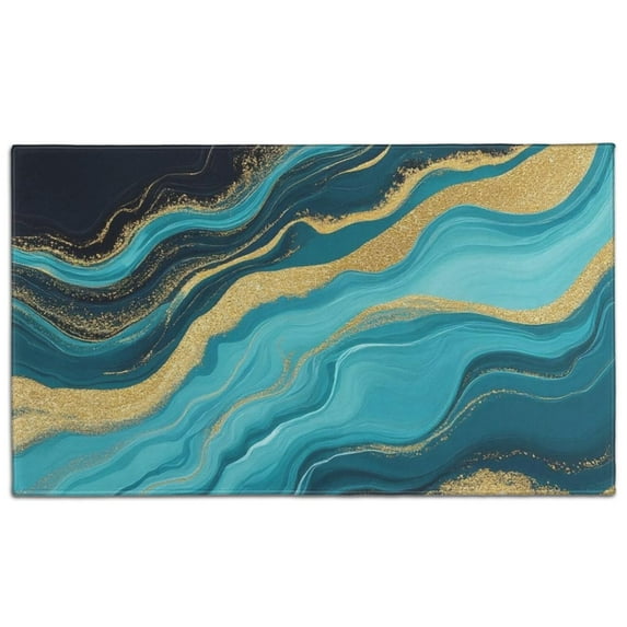 Blue Gold Wave Marble Pattern Door Rugs,Washable Non Slip Door Mats Indoor,Decorative Door Mats,Entry Mat Indoor for Entrance,Bedroom,Kitchen,Bathroom,17"x30"