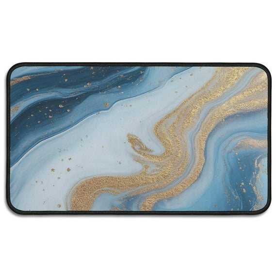 Blue Gold Wave Marble Pattern Door Rugs,Washable Non Slip Door Mats Indoor,Decorative Door Mats,Entry Mat Indoor for Entrance,Bedroom,Kitchen,Bathroom,30"x17"