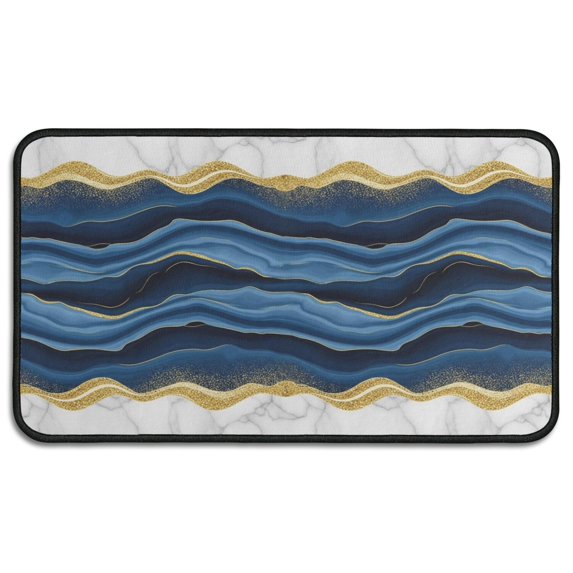 Blue Gold Wave Marble Pattern Door Rugs,Washable Non Slip Door Mats Indoor,Decorative Door Mats,Entry Mat Indoor for Entrance,Bedroom,Kitchen,Bathroom,30"x17"