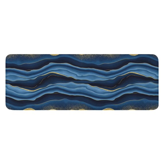 Blue Gold Wave Marble Pattern Kitchen Rug Mat,Kitchen Runner Rugs Non Skid Washable,Decorative Kitchen Floor Mats for Kitchen,Sink,Laundry,17"x47.2"