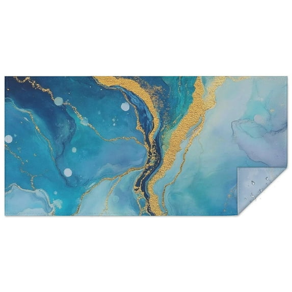 Blue Gold Wave Marble Pattern Rectangle Tablecloth 60"x120",Waterproof Polyester Rectangle Table Cloth, Wipeable Spillproof Polyester Tablecloth for Dining, Camping, Indoor and Outdoor