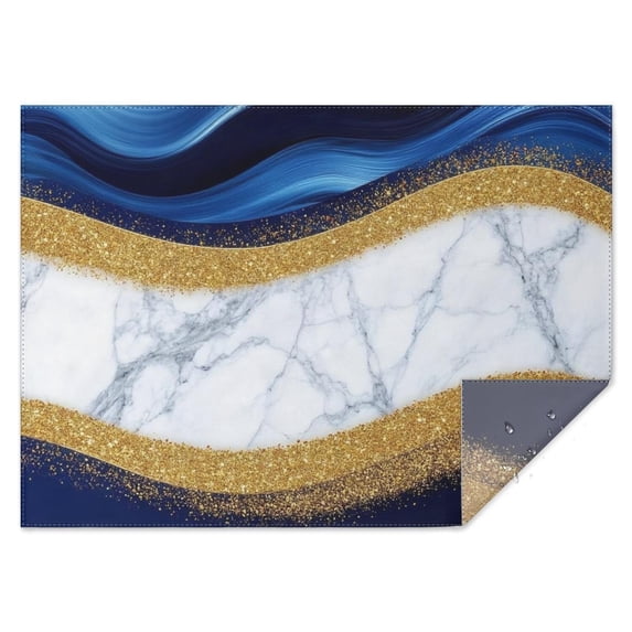 Blue Gold Wave Marble Pattern Rectangle Tablecloth 60"x84",Waterproof Polyester Rectangle Table Cloth, Wipeable Spillproof Polyester Tablecloth for Dining, Camping, Indoor and Outdoor