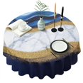 thumbnail image 1 of Blue Gold Wave Marble Pattern Round Tablecloth 60"x60",Wrinkle Wipeable Table Cloth for Kitchen Dining Room Picnic Patio Party, 1 of 6