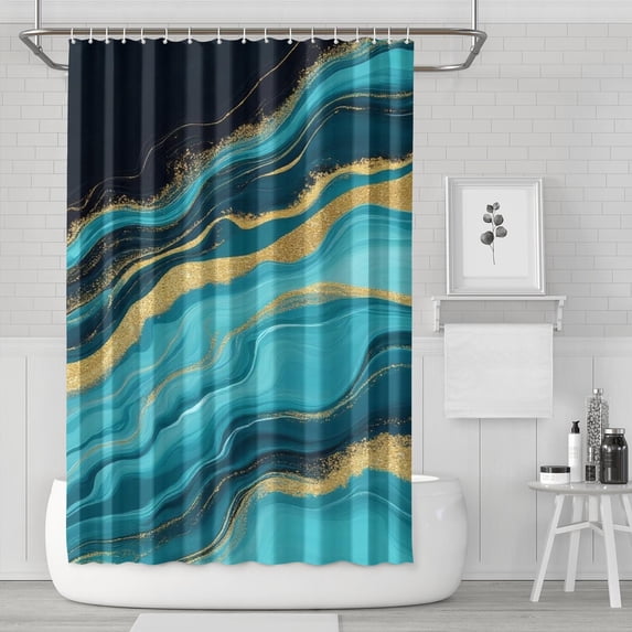 Blue Gold Wave Marble Pattern Shower Curtain 72"x72" ,Bathroom Decorative Shower Curtains Set with 12 Hooks,Modern Waterproof Washable Shower Curtain