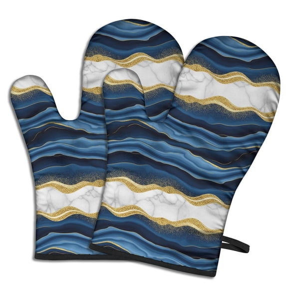 Blue Gold Wave Marble Pattern Shower Curtain OneSize ,Bathroom Decorative Shower Curtains Set with 12 Hooks,Modern Waterproof Washable Shower Curtain