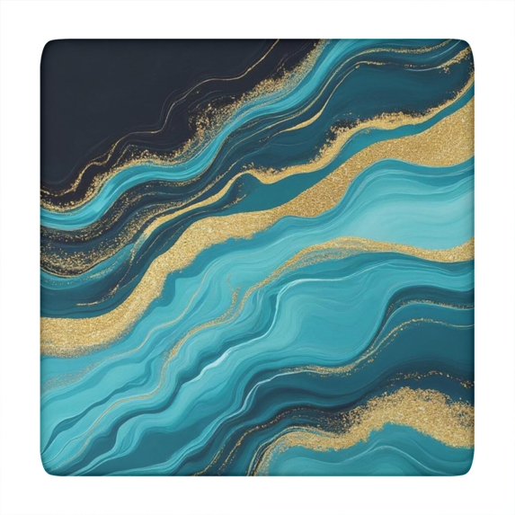 Blue Gold Wave Marble Pattern Square Fitted Tablecloth with Elastic Edge,Square Table Cover,Washable Elastic Table Cover for Home Kitchen Party Decor 34"x34"