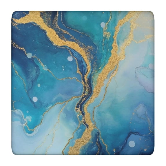 Blue Gold Wave Marble Pattern Square Fitted Tablecloth with Elastic Edge,Square Table Cover,Washable Elastic Table Cover for Home Kitchen Party Decor 36"x36"