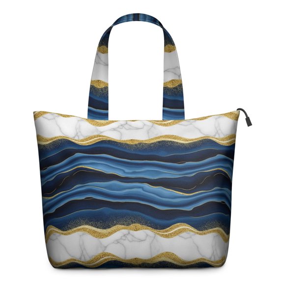 Blue Gold Wave Marble Pattern Travel Tote Bags for Women Carry On,Large Weekender Bags for Women Travel,Multi Functional Duffle Bag for Work,Shopping,Sports
