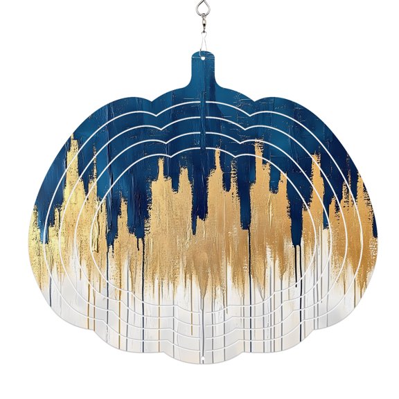Blue Gold Wind Spinner for Yard and Garden, Modern Street Art Splatter Foil Painting Hanging Wind Spinner Outdoor 3D Kinetic Wind Sculpture Spinners Indoor Outdoor Patio Décor Ornaments Gift 8 Inch