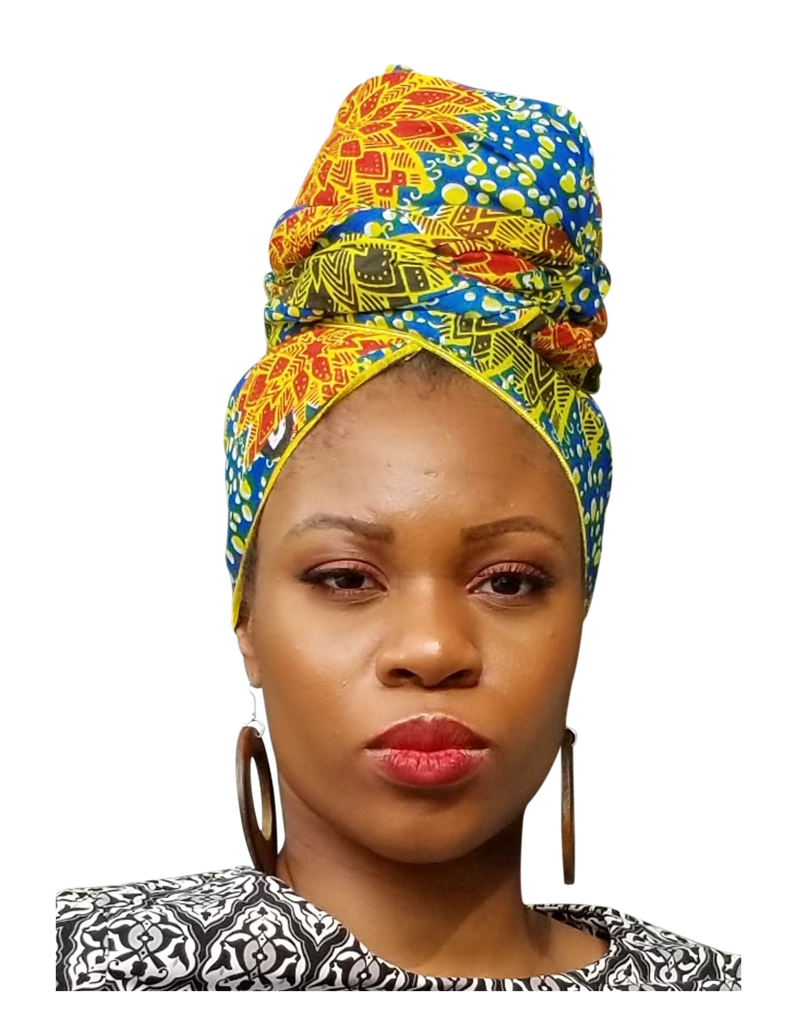 African Print Ankara Yellow and Blue Multicolor Headwrap The  main image 4