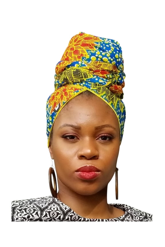 Blue, Gold and Red African Print Head wrap
