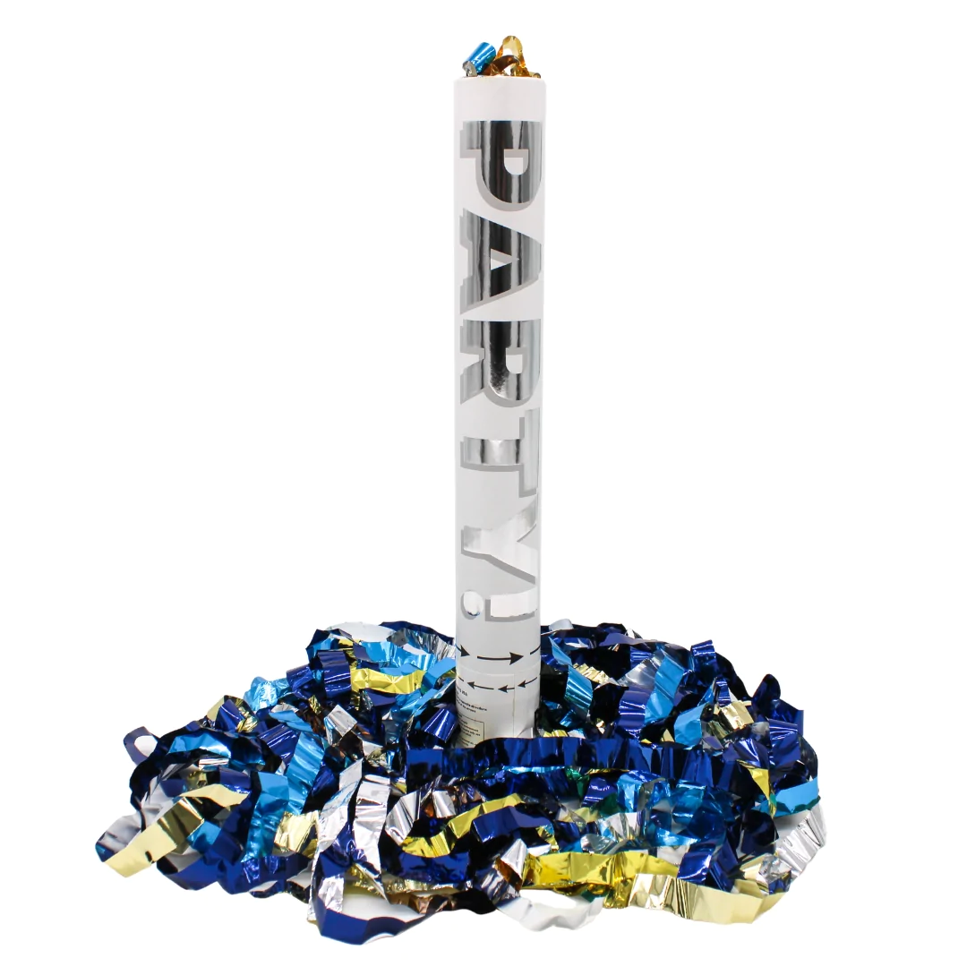 Blue, Gold, and Silver Metallic Celebration Confetti Cannon 16" (Each