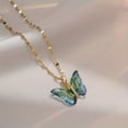 thumbnail image 1 of Blue & Golden Butterfly Pendant Necklace with Sparkling Zirconia Accents - Chic Resin & Copper, Stainless Steel Chain - Perfect Fashion Accessory for Women,Golden, 1 of 5