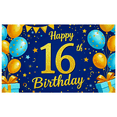 thumbnail image 1 of Blue Golden Glittery 16th Birthday Backdrop Banner with Balloons Stars and Gifts Party Supplies Photography Props Birthday Decoration for Birthday Party Decorations, 1 of 7